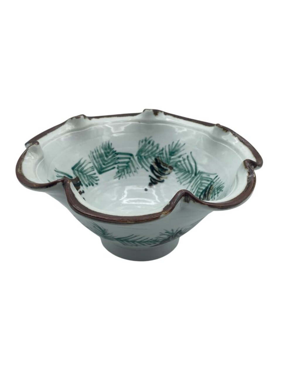 Hand Painted Studio Art Pottery Bowl Pine Cones Pine Needles Italy Georgetown